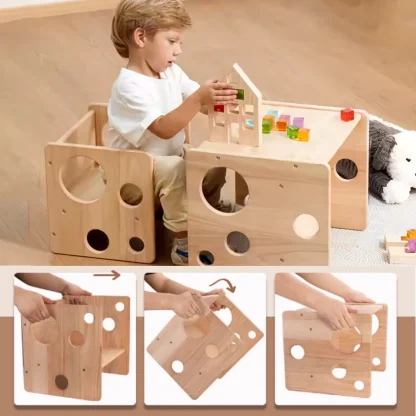 MonteKiddo™ lesena mizica s stolčkom za malčke