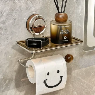 VeloraLuxe™ držalo za toaletni papir z vakuumskim priseskom in polico