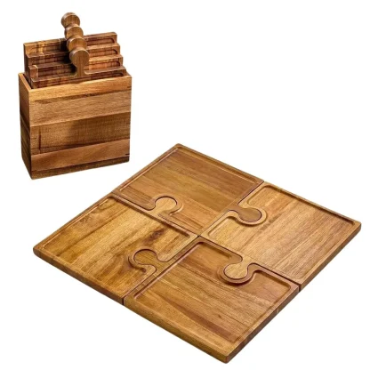PuzzleTray™ set lesenih servirnih pladnjev v obliki sestavljanke